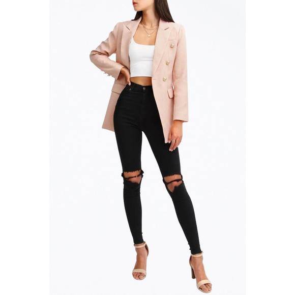 NEW BELLE & BLOOM double-breasted textured woven blazer in blush
